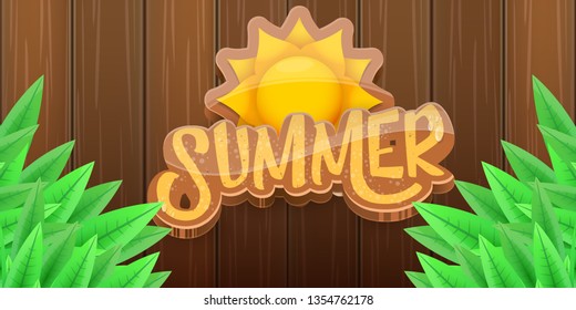 vector summer horizontal banner with green grass, wooden fence and summer ray of lights . hello summer flyer, banner or horizontal background with green field landscape 