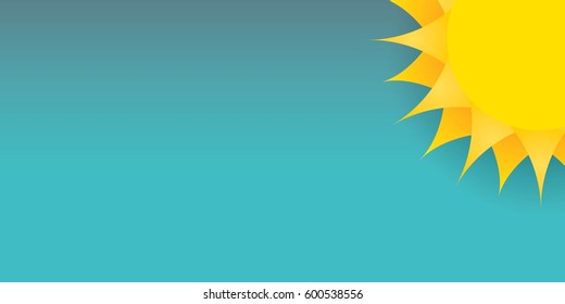 vector summer horizontal banner with shiny golden sun in blue sky. vector summer or spring blue background for text and advertising