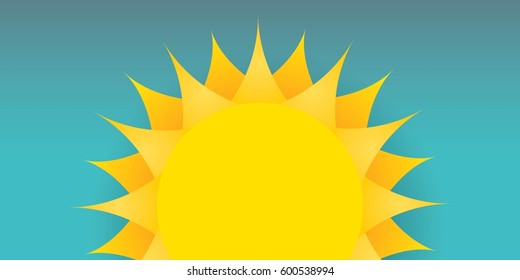 vector summer horizontal banner with shiny golden sun in blue sky. vector summer or spring blue background for text and advertising