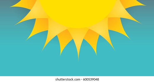 vector summer horizontal banner with shiny golden sun in blue sky. vector summer or spring blue background for text and advertising
