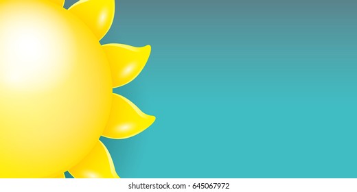 vector summer horizontal banner with shiny golden sun in blue sky. vector summer or spring blue background for text and advertising