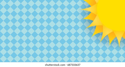 vector summer horizontal banner with shiny golden sun in blue sky. vector summer or spring blue background for text and advertising