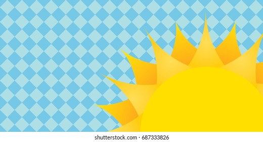vector summer horizontal banner with shiny golden sun in blue sky. vector summer or spring blue background for text and advertising