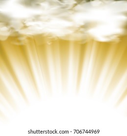 Vector Summer Hot Sun Background with Clouds and Wave Blurred Rays