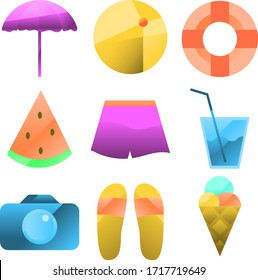 Vector summer icon set, flat design illustration.