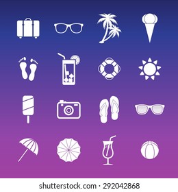 Vector summer icon set on a blurred background.