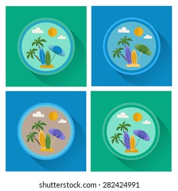 Vector summer icons. Flat design trend. Retro color.