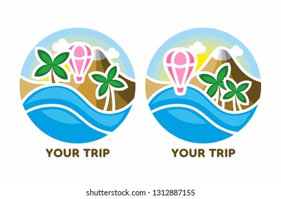 Vector summer illustration. Balloon in the sky. Logo for travel agency.