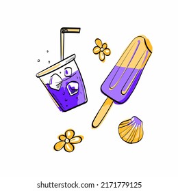 Vector summer illustration cocktail ice cream