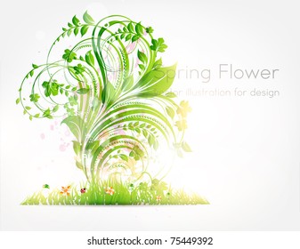 Vector summer illustration of floral ornament with flowers, grass and ladybird. eps 10.