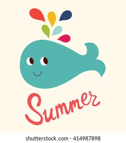 Vector summer illustration with fun Whale