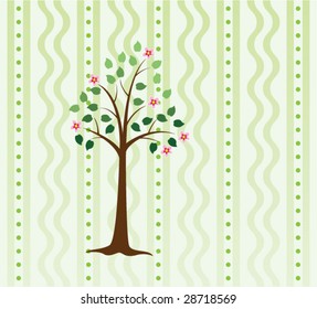 vector summer illustration of garden cherry tree in blossom