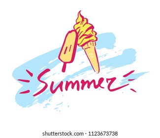Vector summer illustration ice cream frienship conept. 