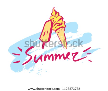 Vector summer illustration ice cream frienship conept. 