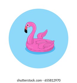 Vector summer illustration with an inflatable floating flamingo in the water.