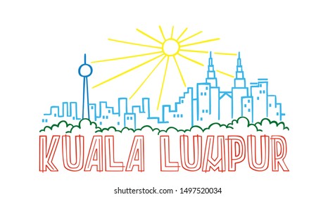 Vector summer illustration of Kuala lumpur. Half round illustration with landscape of Kuala lumpur with isolated elements. Can be used as a sticker, print for t shirts