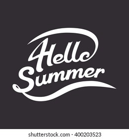 Vector summer illustration, summer lettering is hand-drawn, white letters on a dark background, Hello summer, summer greeting, lettering logo composition  for poster and typographic design