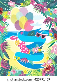 Vector summer illustration, lovely template for your design.