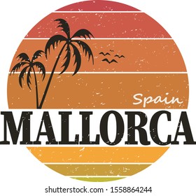 Vector summer illustration of Mallorca, Spain. Round isolated elements on white background. Can be used as a sticker, print for t shirts