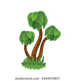 Vector summer illustration with palm trees and grass on a white background. Journey. Vacation.