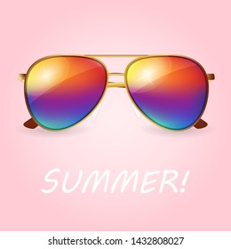 vector summer illustration of realistic colored sunglasses
