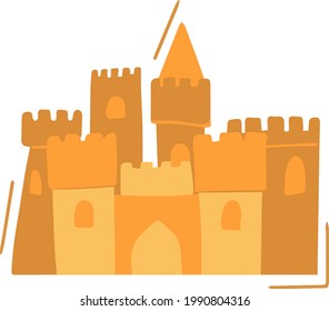 Vector de verano ilustración de castillo de arena en playa niños de mar juegan en vacaciones