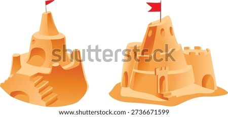 Vector summer illustration of a sand castle, beach game for kids, picture for books and fairy tales, sand construction