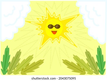 ilustración vectorial de verano nubes solares y follaje
