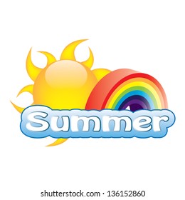 Vector summer illustration with sun and rainbow