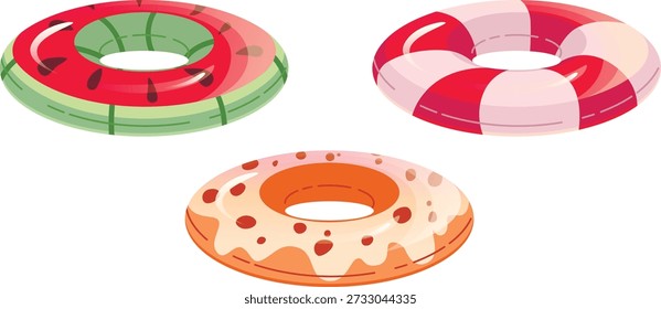 Ilustración de verano de Vector de anillos de natación para la piscina y el mar, vacaciones, ilustración de libro de dibujos animados para niños, área de Ocio
