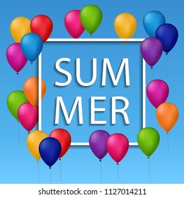 vector summer illustration of white frame on blue background