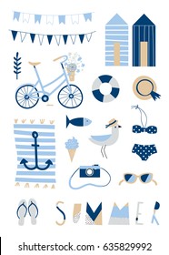 Vector summer illustrations and design element - simple and bright set of picnic objects and symbols
