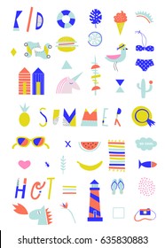 Vector summer illustrations and design element - simple and bright set of picnic objects and symbols