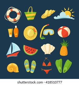 Vector summer infographic elements. Symbols of summer. 