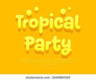 Vetor Summer, convite Tropical Party. Fonte Amarela Ensolarada. Letras e números alfabéticos 3D brincalhões.