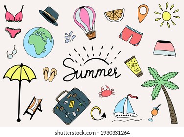 Vector summer isolated colored elements on white background