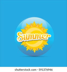 vector summer label icon with shiny sun in blue sky . Creative Summer Background design for banner, poster, flyer, cover, brochure. 