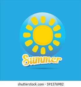 vector summer label icon with shiny sun in blue sky . Creative Summer Background design for banner, poster, flyer, cover, brochure. 