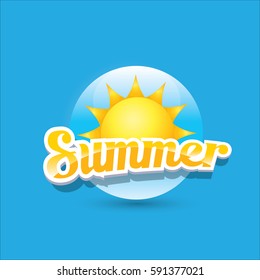 vector summer label icon with shiny sun in blue sky . Creative Summer Background design for banner, poster, flyer, cover, brochure. 