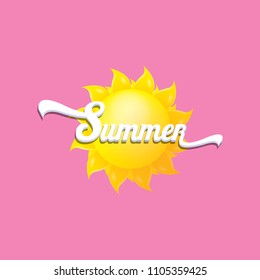 vector summer label isolated on soft pink background. summer icon with sun. summer background