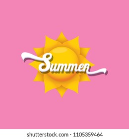 vector summer label isolated on soft pink background. summer icon with sun. summer background