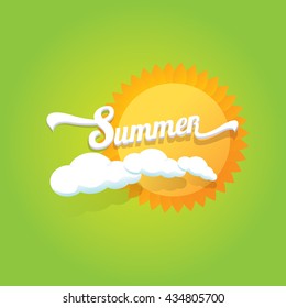 vector summer label isolated on green background. summer icon with sun. summer background