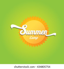 vector summer label isolated on green background. summer icon with sun. summer background