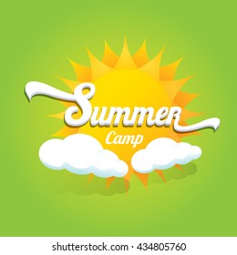 vector summer label isolated on green background. summer icon with sun. summer background