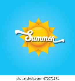 vector summer label isolated on blue background. summer icon with sun. summer background