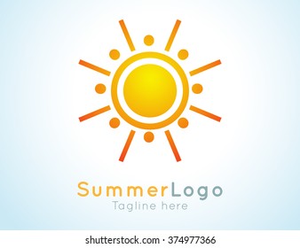 Vector summer label. Summer logo icon. Sunny design element. Background design for banner, poster, flyer, cover, brochure. Sunrise and sunset. Bright nature graphic.