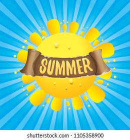 vector summer label with orange sun, rays of light and text. summer icon with sun Stylized design element. design elements for banner, poster, flyer, cover, brochure. Logo design.