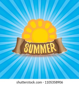 vector summer label with orange sun, rays of light and text. summer icon with sun Stylized design element. design elements for banner, poster, flyer, cover, brochure. Logo design.