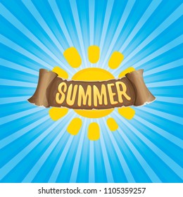 vector summer label with orange sun, rays of light and text. summer icon with sun Stylized design element. design elements for banner, poster, flyer, cover, brochure. Logo design.