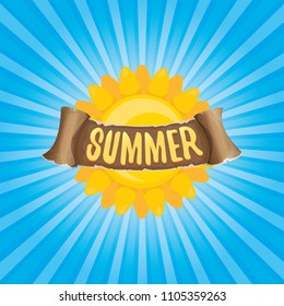 vector summer label with orange sun, rays of light and text. summer icon with sun Stylized design element. design elements for banner, poster, flyer, cover, brochure. Logo design.